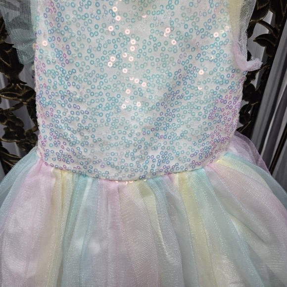 Pippa & Julie Girls rainbow mesh birthday party dress, tutu, sequins, tulle - Picture 4 of 8